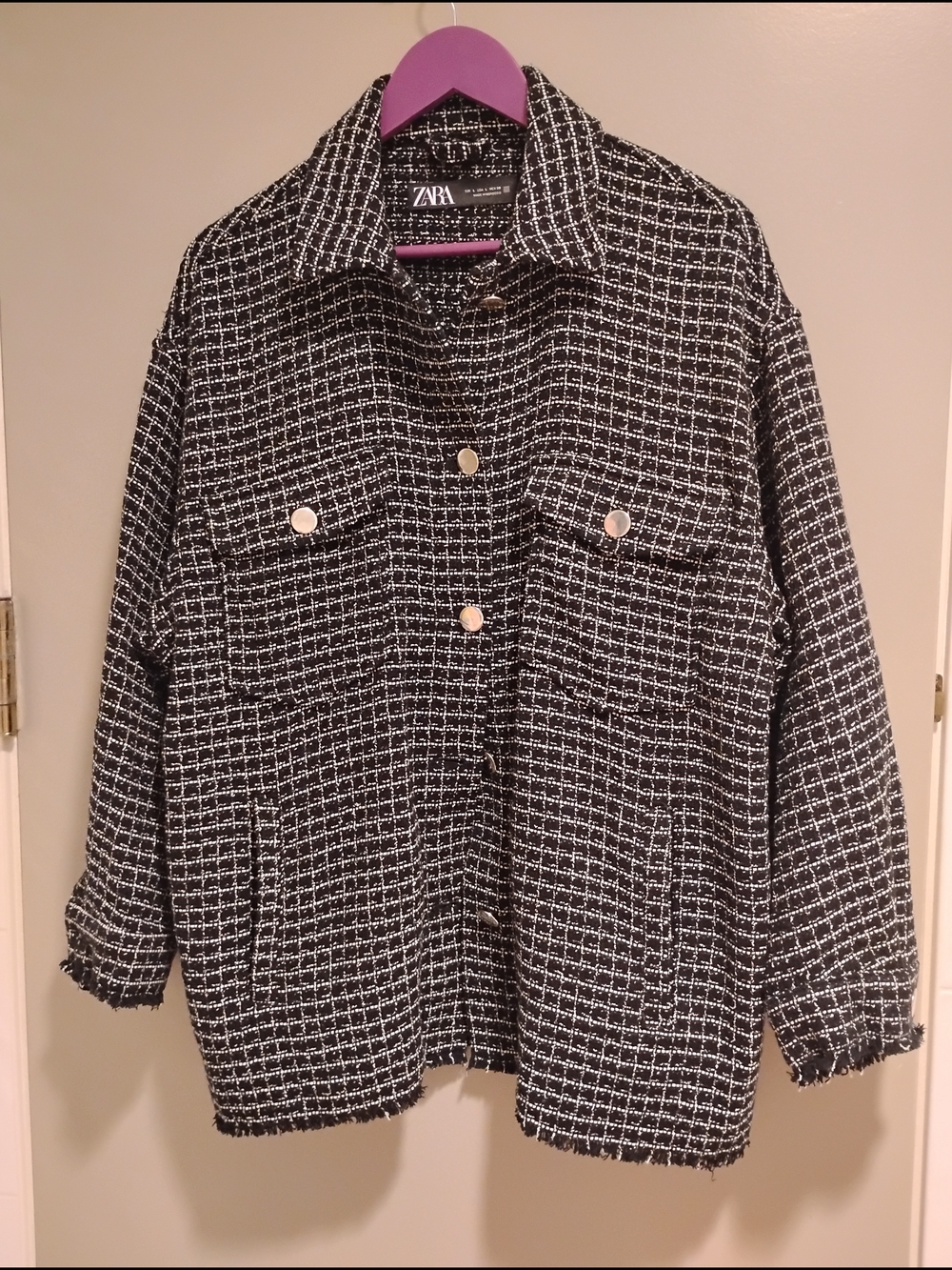 ZARA Black & White Tweed Button Jacket Blogger Favourites
